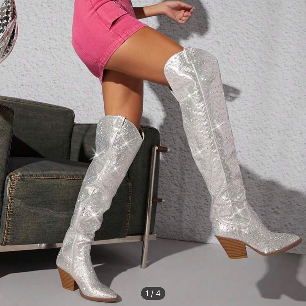 Over the knee OTK Crystal rhinestone cowboy boots